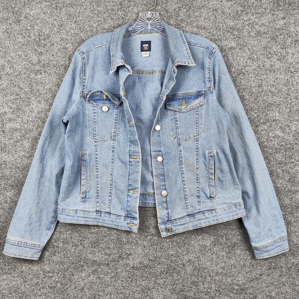 Route 66 Denim Jacket Womens Large Blue Light Wash Jean Trucker Button Front